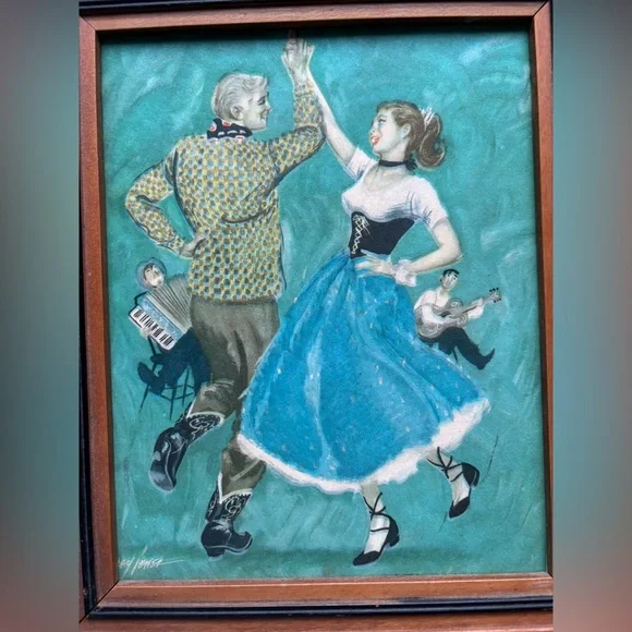 Vintage 1950’s Cowboy Square Dance Print + Western Dancers by Casey Jones Framed - Picture 2 of 6